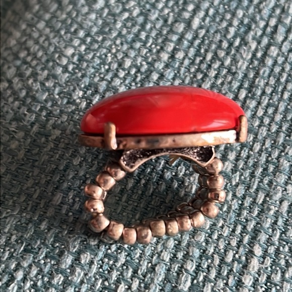 Costume Ring orange bead silver stretchy elastic one size OS Fall Halloween - Picture 2 of 8